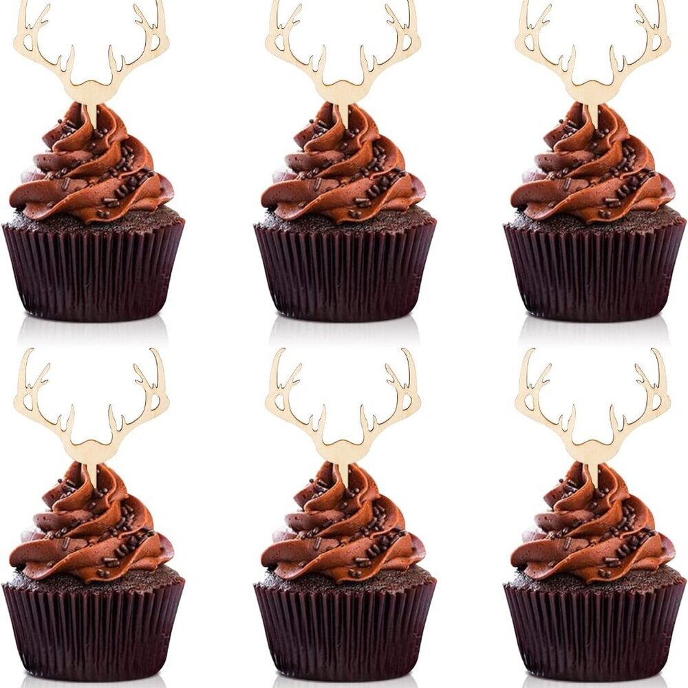 Antler Cupcake Toppers Wooden Deer Cake Picks Decorations Baby Shower Wedding Hu